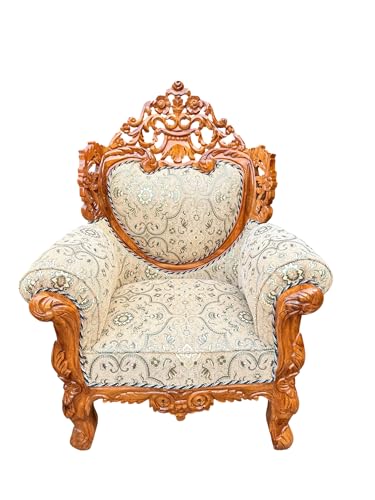 Image of Wooden 5 Seater Sofa Set | Teak Wood Hand-Carved Sofa 3+1+1 Traditional Design Furniture for Living Room, Home, Office Seating