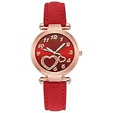 7色 腕時計 レディース アナログ表示 クオーツ ウォッチ 見やすい 文字盤 おしゃれ うで時計 レザーベルト 調整可能 アラビア数字表示 ビジネスウォッチ シンプル 女性用 人気 ファッション 仕事 日常通勤 娘 妻 母 誕生日 お祝い プレゼント(レッド)