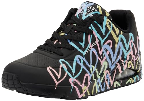 Skechers Sneaker Donna Uno Spread The Love, Nero Viola Turchese Durabuck Nero Mesh, 37 EU