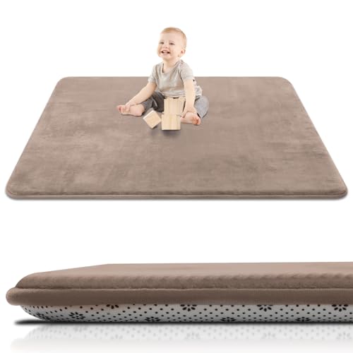Image of Thick Baby Play Mat for Floor,50 x 50 Playpen Mat,Tummy Time Foam Mats,Ultra Soft Support & Plush Feel,Easy Care with Non-Slip Cushioned for Infant,Kids and Toddler Crawling,Brown
