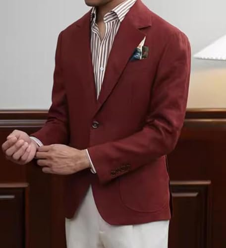 Mens Linen Blazer Slim Fit Single Breasted Suit Jacket Casual Sports Coat for Business Wedding Prom Formal Party2
