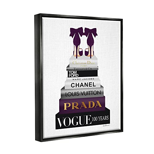 Image of Fashion Designer Shoes Bookstack, 24 x 30 Inch Canvas in Floater Frame | Stupell Industries . By Amanda Greenwood . Ready to hang . Chic giftable decor . Made in USA
