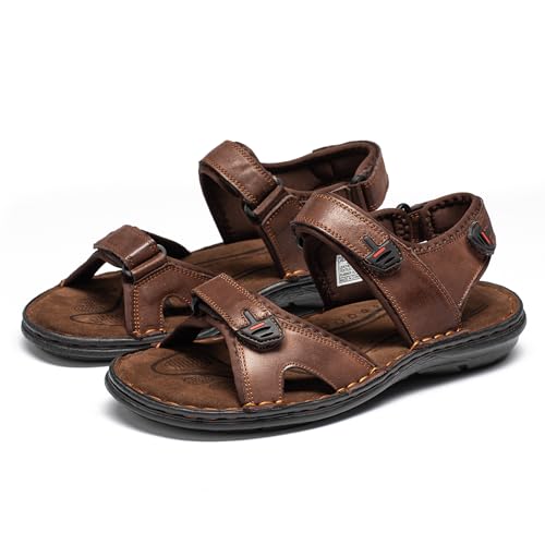 Image of ArcBrothers Men's Premium Leather Sandals - Classic Roman Style Open Toe Sandals - Cushioned Heel, Non-Slip & Sturdy Support