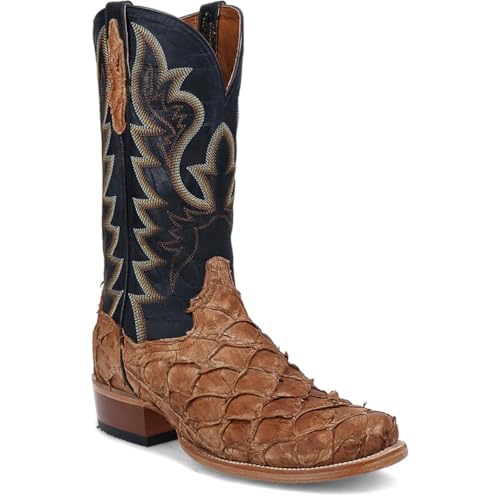 Image of Dan Post Boots Mens Riggs Pirarucu Embroidered Pull On Square Toe Dress Boots Mid Calf - Black, Brown
