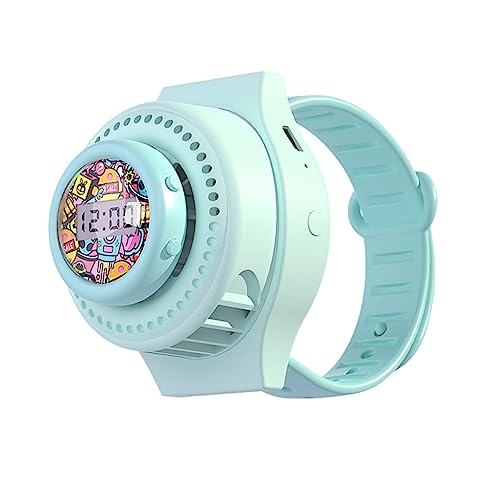 Rudiaoa Ventilador de reloj de dibujos animados, sin hojas, ventilador de 5 V, ventilador portátil de muñeca, ventilador de mano para estudiantes