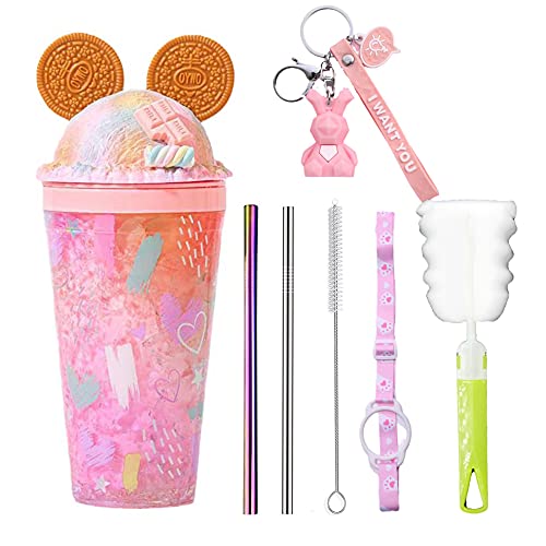 seelucky Purple Travel Tumbler with Straw Party Cup Ice Drinking Cup Freezer Frosty Mug Picnic Birthday Gift (ear purple, 450 ml)