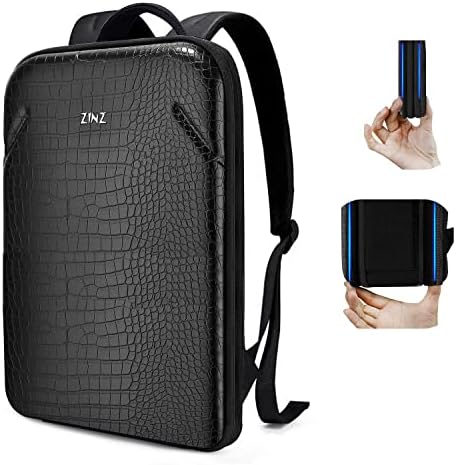 ZINZ Slim Laptop Backpack 15.6 Inch with Variable Capacity and USB Port, Anti-Theft Business Backpack Water-Resistant Travel Backpack Daypack Bookbag, One-pices Shell Never Deformation - Black