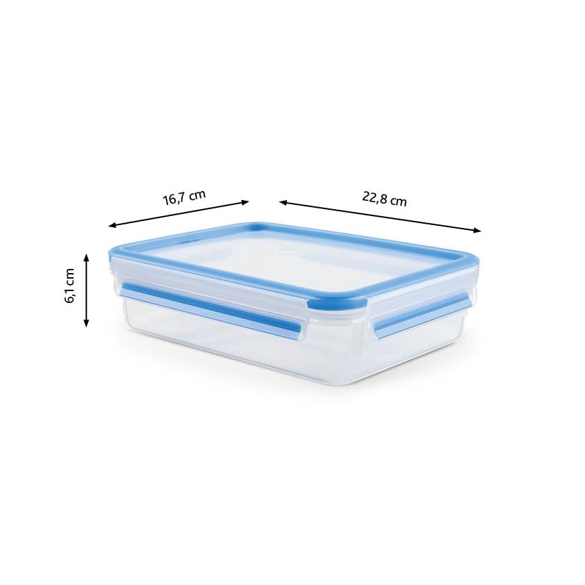 EMSA Clip & Close Frischhaltedosen-Set, rechteckig, 3 x 1,2 L, Aufbewahrungsboxen, 100 Prozent dicht, spülmaschinen-, gefrier-, mikrowellenfest, Blau, Made in Germany, 515645
