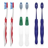 Fregum Firm Toothbrushes for Adults, with Built in Tongue Scraper, 6 Count