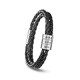 Personalized Mens Black Braid Leather Bracelets with 2-5 Names Engraved in Custom Beads Custom ID Bracelet for men (3 Beads)