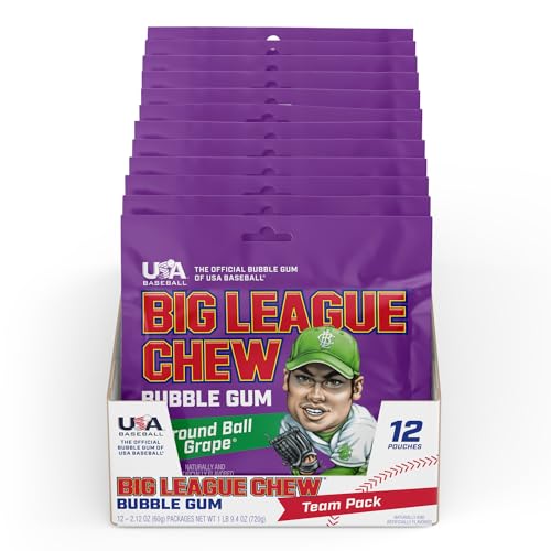 Image of Big League Chew Ground Ball Grape Bubble Gum - Juicy Grape Flavor Explosion | Ideal for Baseball Games, Teams, Concessions, Parties, and More | Pack of 48 Bags (2.12oz Each)