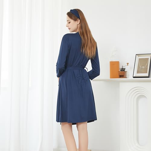 Galabloomer Maternity Robe and Baby Receiving Blanket, Matching Mommy Labor Delivery Robe and Swaddle Set Navy blue4