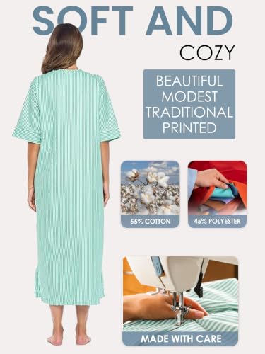 Image of Casual Nights Women's Zip Front Woven House Dress | 3 /4 Sleeves Housecoat Long Duster Lounger
