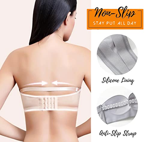 Liftamour Push-Up Bra, Strapless Pushup Bras, Front Buckle Lift Bra, Wireless Anti-Slip Invisible Bras (Black+Grey+Pink,34A/B) #TOP4