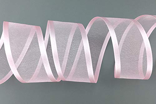 finemark 25 m x 38 mm Chiffon Ribbon with Satin Edge Pink Light Pink (50) Chiffon Decorative Ribbon Gift Ribbon Semi-Transparent Shiny Without Wire Organza - Image 4
