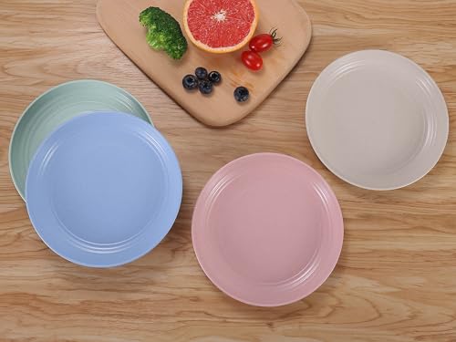 Image of 7 Inches Small Unbreakable Wheat Straw Plates - Reusable Plate Sets of 4 - Dishwasher & Microwave Safe - Perfect for Dinner Dishes - Healthy, BPA Free & Eco-Friendly (7 Inches)