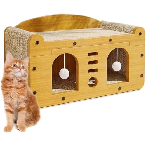 猫用爪とぎ板と猫用ベッド 猫爪研ぎ 猫ハウス 段ボール 大型 2階建て 木製 爪とぎ 室内用 階段付き 夏用 ペットベッド ファッション 猫用 爪磨き 猫ステップDearolling (56*30*30cm(0-12kg用),A)