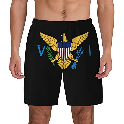 Us Virgin Islands Flag Men's Swim Shorts Beach Trunks with Compression Lined and Pockets