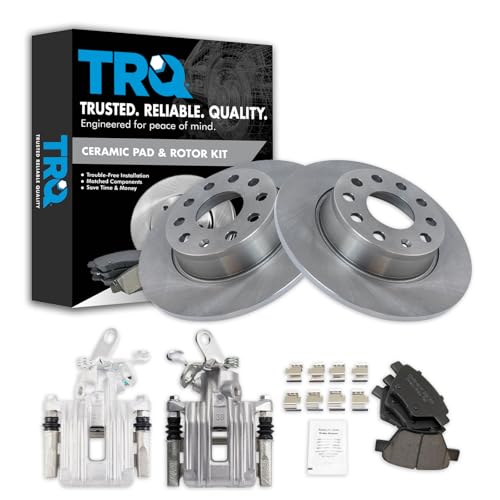 Image of TRQ Rear Brake Pad and Rotor Set Ceramic Solid Rotors Calipers