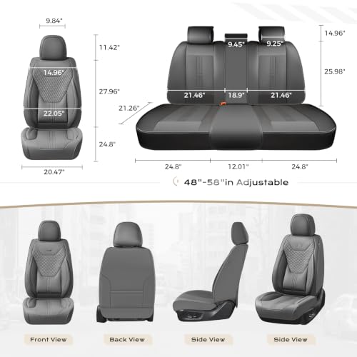 Image of Coverado Car Seat Covers Full Set, Front Seat Covers with Lumbar Support and Back Seat Cover Waterproof Leather Automotive Seat Cover, Universal Car Interior Protectors Cushion for Most Cars