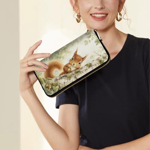 Image of Women's Wallets Credit Card Holder Money Leather Long Wallet | Long wallet with Wristlet,Large Capacity with Zip-Around Phone Purse for Women Ladies Girls,Cute Squirrel