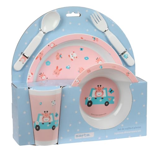 Safta PREESCOLAR JIRAFA - Set de Platos y Cubiertos, Pack, Plato, Cubierto, Bebé, Iniciación, Comida, Cómodo y Versátil, 26x9x26 cm