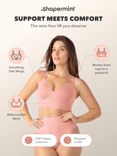Image of SHAPERMINT Supportive Wireless Bras, Full Coverage, Comfortable with Support and Lift, Adjustable & Convertible Straps, Beige