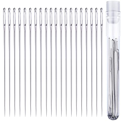 hand sewing needles bulk - 20 pcs. Large Eye Hand Sewing Needles - 1.5 inch Long in Needle Storage Tube with Needle Threader