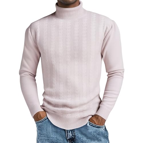 Men's Mock Turtleneck Sweaters Ribbed Knit Mid-Weight Highneck Pullover Sweater Casual Knitted Slim fit Basic Tops