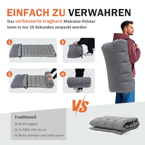 ATORPOK SHOP Campingbett feldbett klappbar, Faltbar Gästebett bis 200 kg für,mit Seitentasche, tragbares Campingliege,Outdoor, Garten, Reisen, Camping, Indoor (Grau)