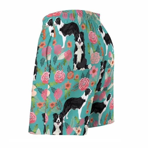 Border Collie Florals Mens Swim Trunks Quick Dry Hawaii Bathing Suit Board Shorts with Mesh Lining-4