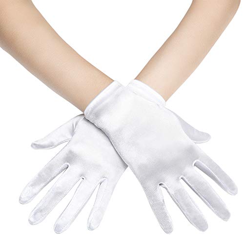 Coucoland Damen Satin Classic Opera Fest Party Audrey Hepburn Handschuhe - 1920s Lang Kurz Elastisch (Weiß/22cm)