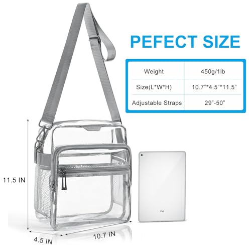 Image of LATMAP Clear Bag for Stadium Events 12x6x12 Clear Purse with 3-Zipper Pockets Crossbody Handbag Tote for Concerts Sports