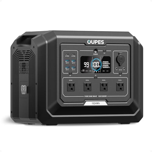 OUPES Mega 1 Portable Power Station, 1024Wh LiFePO4 Battery w/ 4 2000W AC Outlets, Expandable to