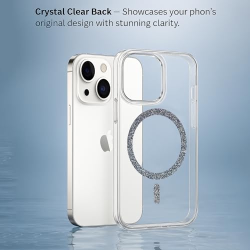 Image of AIBEX Back Cover Case Compatible with iPhone 15 Plus | Glitter Ring Cute Shiny Colorful Bling Case (Compatible with Magsafe) | Transparent PC+TPU Glossy Shiny Cover for Girls & Women - Black