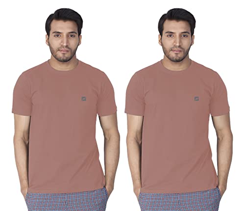 Image of Lux Nitro Pack of 2 Men's Round Neck Solid Tshirt Cameo Brown