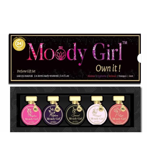 Moody Girl Luxury Perfume Gift Set for Women | 24 Hrs Long-Lasting Unisex Eua De Parfum | Musky, Vanilla, Floral, Sweet, Spicy Fragrance | Solid & Luxurious Perfume Gift for Woman | 100ml – Pack of 5