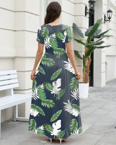 Image of COSSEN Women's Crew Neck Short Sleeve Maxi Dress with Pockets Casual Loose Swing for Wedding Guest Beach Vacation