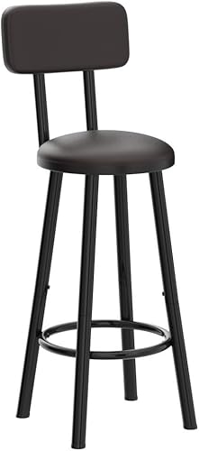 Miniatura 5 de Recaceik Juego de 2 taburetes de bar altos, taburetes de altura de bar, taburetes de desayuno tapizados de poliuretano, reposapiés, montaje simple,