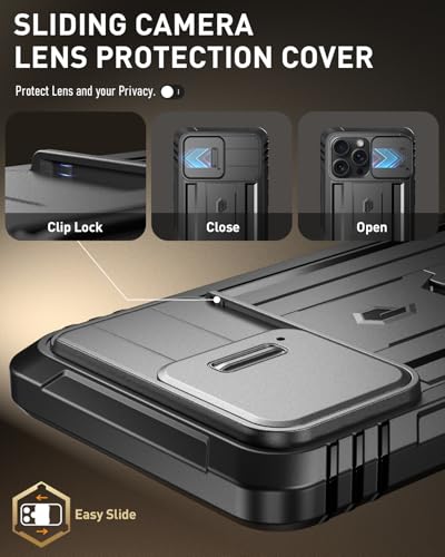 Image of Poetic Revolution Case for iPhone 16 Pro Max 6.9 inch, [Slide Camera Cover], Full-Body Military Grade Rugged Shockproof Cover with Kickstand and Built-in-Screen Protector, Black