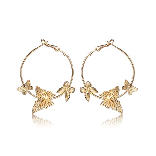 Butterfly Big Hoop Earrings Gold Monarch Butterfly Dangle Earrings Party Vacation Jewelry Gift for Women Girls-Gold B