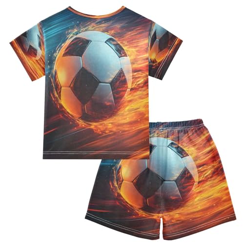 ALAZA Soccer Football Red Blue Pajamas Set Short Sleeve Cotton Sleepwear Summer Pjs 2 Piece 5-14Y2