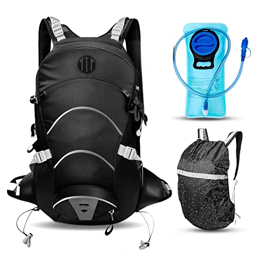 TRINITARYUM Mochila Senderismo 20l, Pack Mochila Trekking + Vejiga de Hidratación de 2L, Mochila Impermeable Unisex para Alpinismo, Esquí, Bicicleta Montaña + Bolsa de Hidratación (Negro)