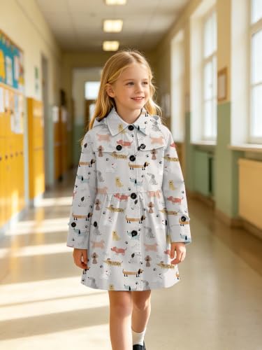 Image of Cromoncent Girl's Rain Jackets Waterproof Hoodie Trench Coat Cute Dress Coat Outerwear, 3-12 Years