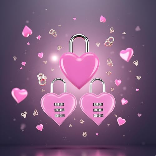 Image of 2Pcs Pink Combination Lock, Heart Shape 3 Digital Password Padlock, Mini Outdoor Combo Gate Lock for School Gym Locker, Fence Gate, Toolbox, Employee Hasp Locker Combination Padlocks Hardware
