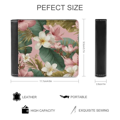 Pink White Flowers Tropical Banana Leaves Soft PU Leather Bifold Wallet, Coin Purse Credit Pass Case, Durable Card-Holder Slim Billfold for Men Woman Money Storage2