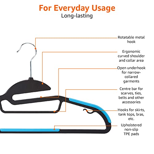 Amazon Basics Grucce in plastica, antiscivolo, resistenti, con gomma e barra orizzontale, colore blu, Confezione da 30 - Immagine 3