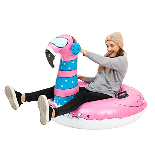 image for JOYIN 47” Inflatable Flamingo Snow Tube, Heavy-Duty Snow Tube for Sl