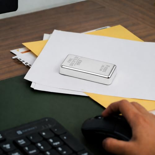 Image of ZAHEPA Realistic Metal Silver Bar Paperweight for Office Table, Fake Silver Biscuit Paper Weight Table Decoration, Prop for Jewellery Shop & Heist Theme, Unique Gift for Home & Office (Pack of 1)