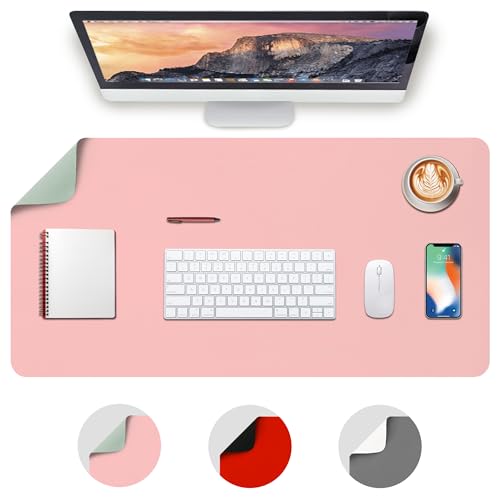 Tapis de bureau 120x60 Deflecto antidérapant et grand tapis de souris rose